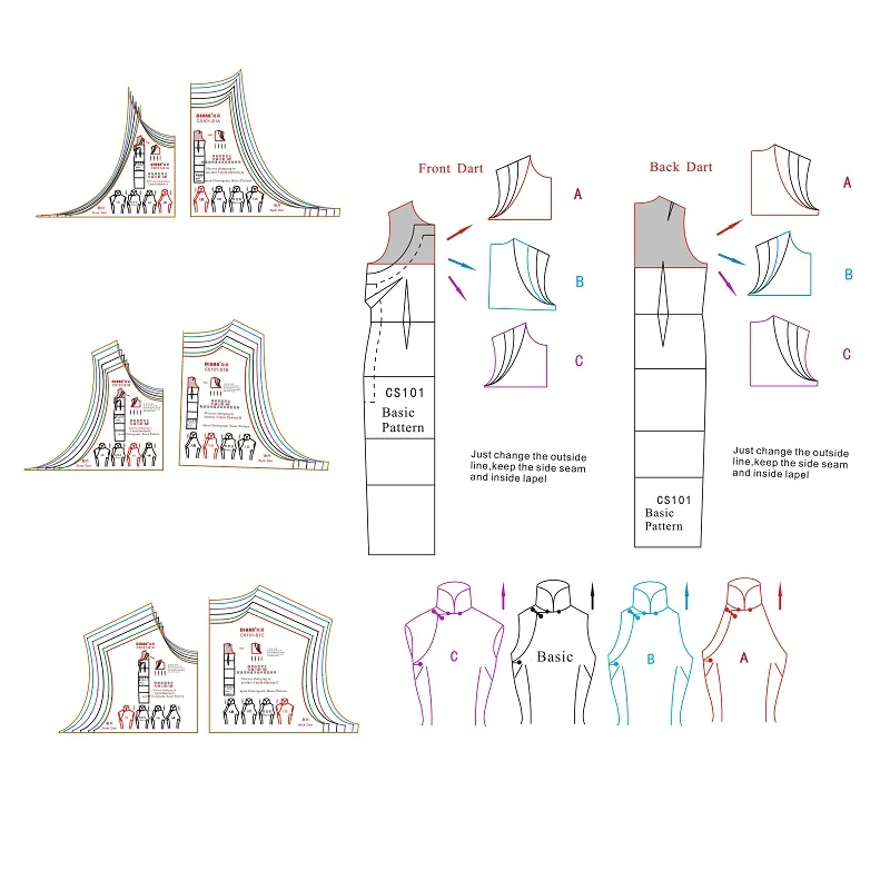 Cheongsam Sleeve Pattern Making Template – Sleeveless, Cap & Long Sleeve Options CS101-S