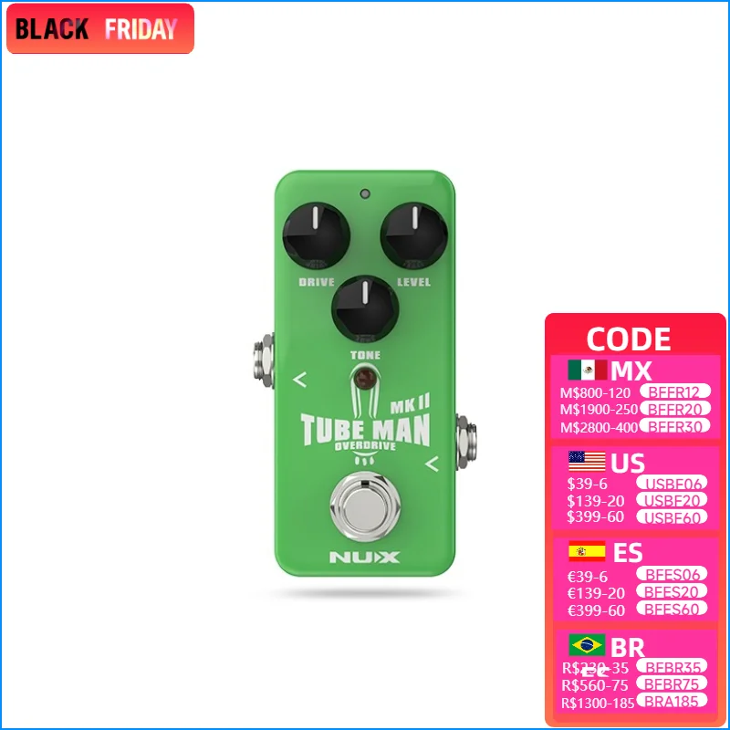 NUX TubeMan MKII NOD-2 Electric Guitar Effects Pedal, Tube Screamer, Enhanced by FET Transistor System