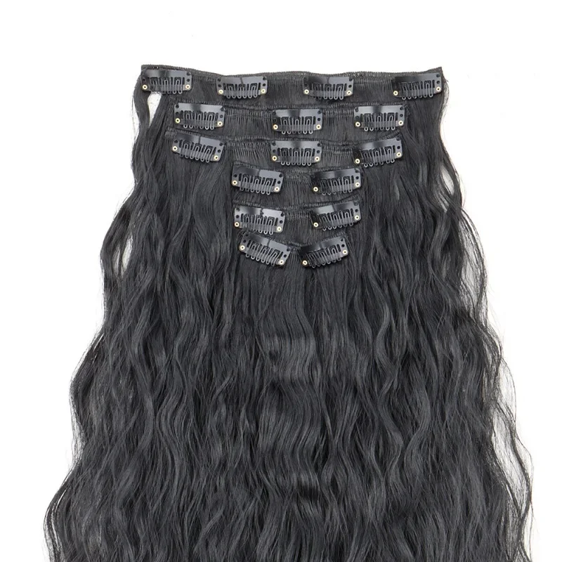 

Wig Women's 6-piece set Corn perm long curly hair 16 card card hair 6-piece set Wave curl highlight hair extension