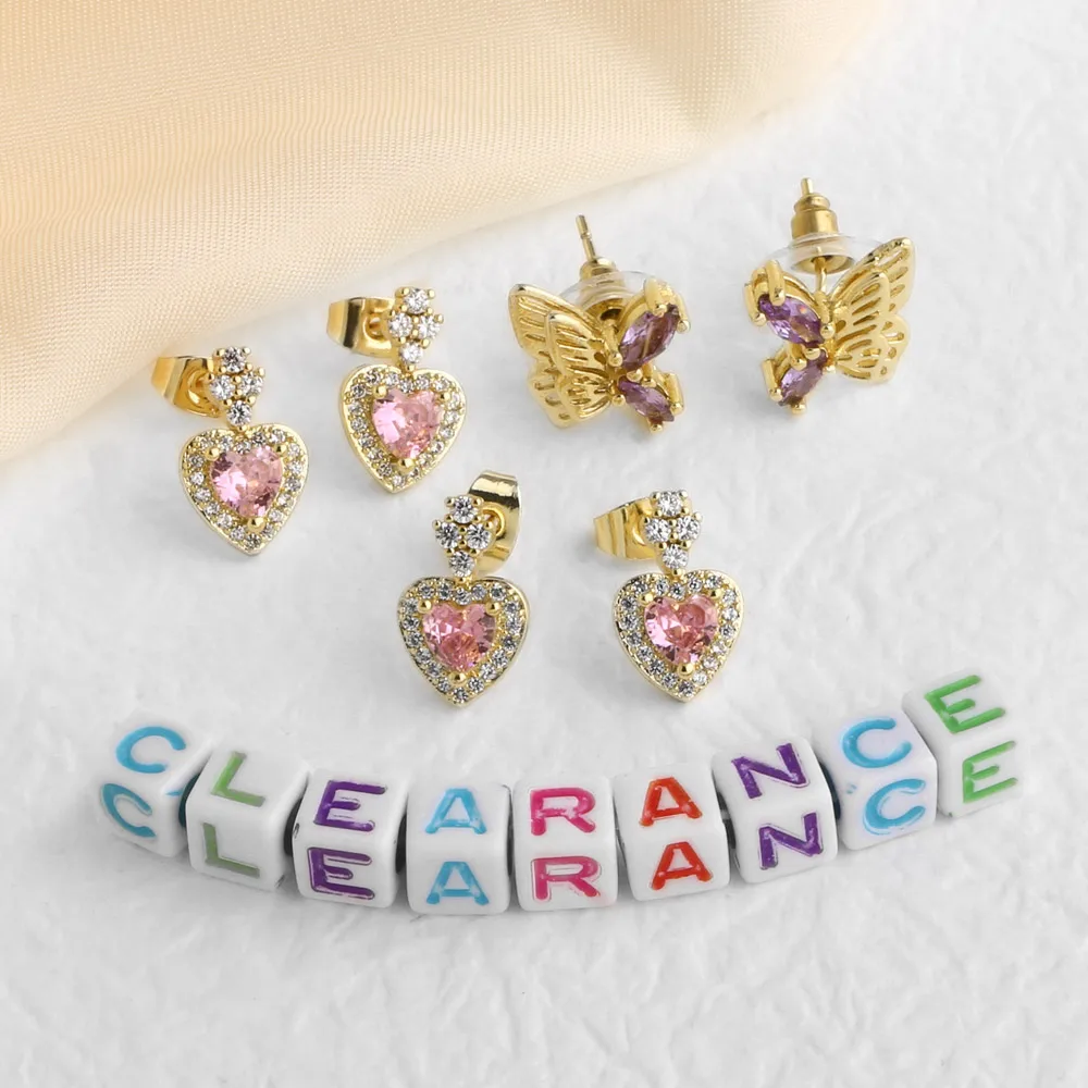 Clearance Earrings / 3Pairs CZ Crystal Heart Earrings for Women Gold Plated Jewelry CER0152
