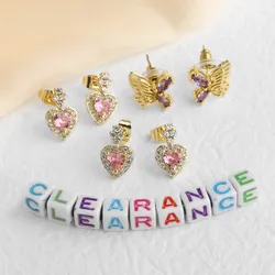 Clearance Earrings / 3Pairs CZ Crystal Heart Earrings for Women Gold Plated Jewelry CER0152