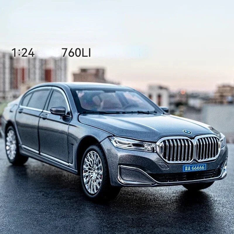 Diecast Large Alloy Metal Car Model for Kids, 1:24, BMW 760LI, Model Car, Sound and Light, Pull Back Toy, Decorações Interiores, Brinquedo, Grande, C188