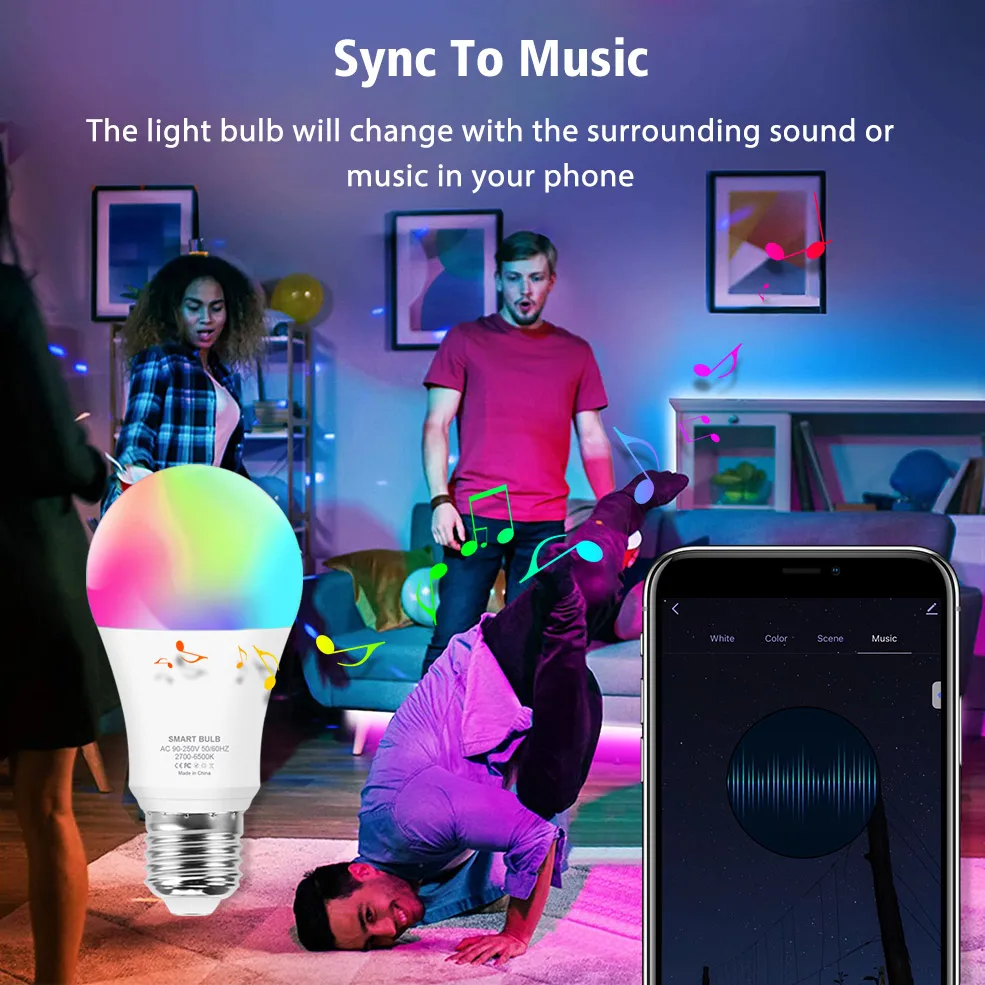 Tuya Smart Wifi Bulb E27 Bluetooth Led Light Bulbs Smart Home RGB Led Lamp Works With Alexa, Google Home,Required Gateway