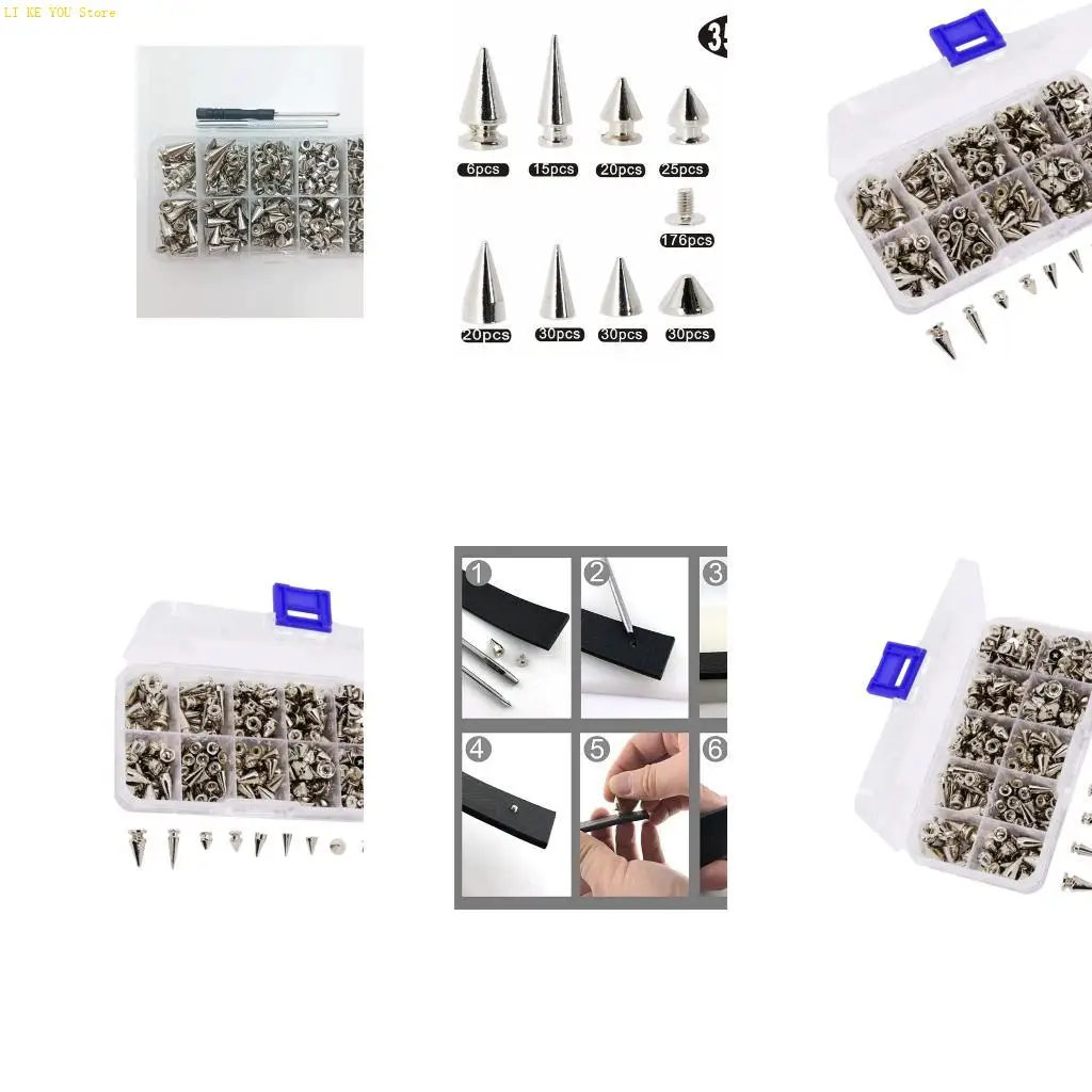 W3JE 354Pcs Metal Punk Spikes Rivets Leather Studs For Clothes Decoration