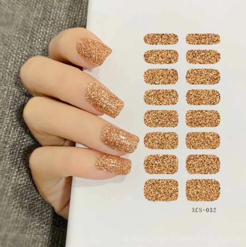 

Sticker For Nails Glitter Powder Sequins Full Beauty Nail Stickers Decals Plain Stickers Women Nail Strips Full Cover Stickers