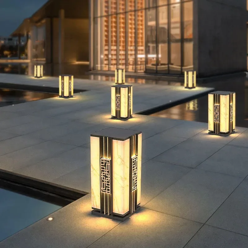 Outdoor Solar Waterproof IP65 LED Lawn Light New Chinese Villa Courtyard Grass Imitation Marble Landscape Decorative Street Lamp