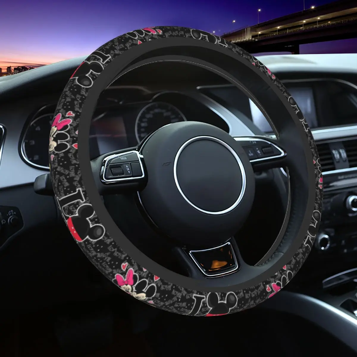 

Чехол на руль автомобиля с Микки и Минни 37-38, универсальный защитный чехол на руль, эластичное украшение, автомобильные аксессуары