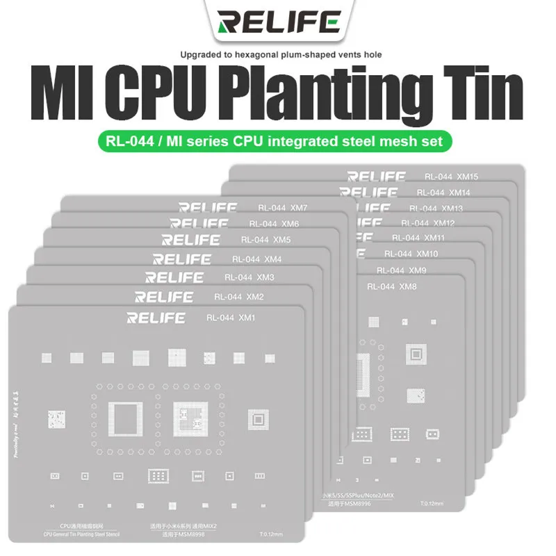 Integrated  BGA Reballing Stencil Set for  IP MI SAM HW Series RELIFE RL-044 Cellphone CPU IC Repair Planting Tin Steel Mesh