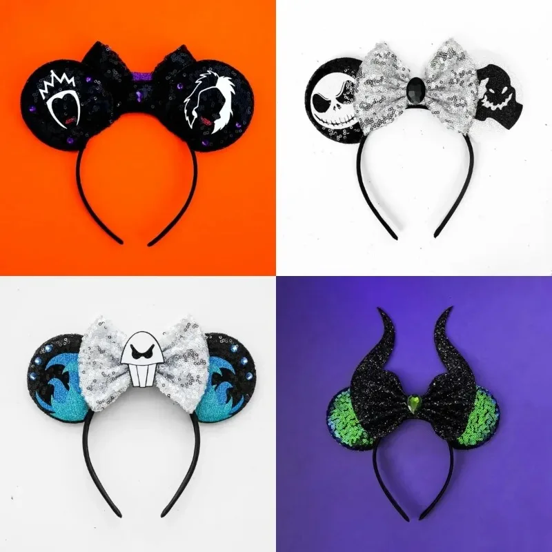 Disney Happy Halloween Ears Headband Women Hallowmas Easter Hairband Girl Sequins Bow Hair Accessories Kid Coslpay BirthdayGift view 4