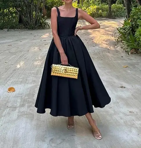 

Evening Dress 2025 Spring/Summer New Women's Fashion Elegant Black Strap Sleeveless Sexy Dress Women's Wear