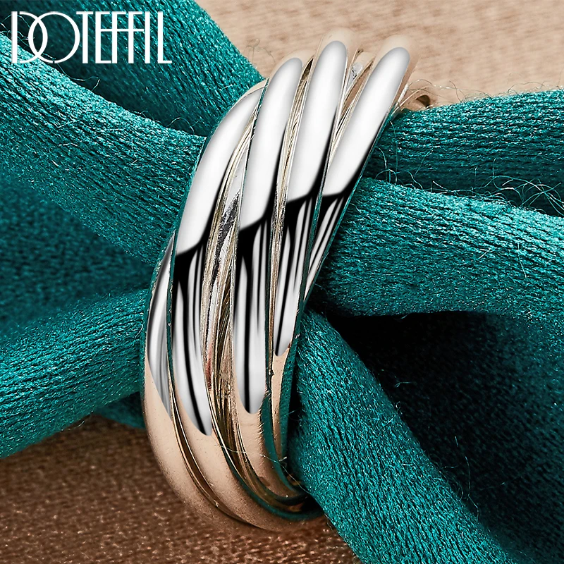 DOTEFFIL 925 Sterling Silver Five Circle Coil Ring Dla kobiet Ślub Zaręczyny Impreza Moda Biżuteria z urokiem