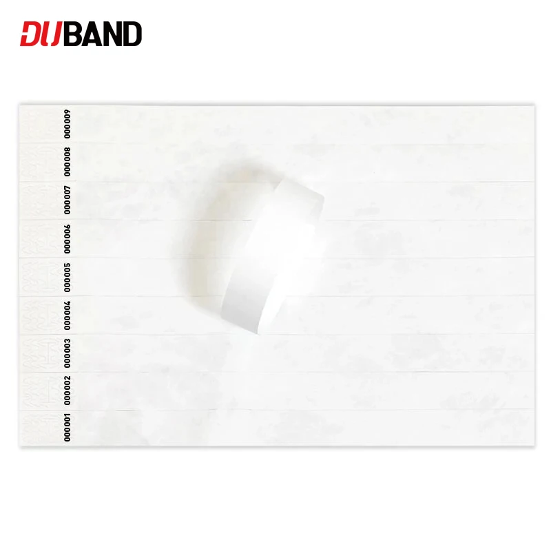 

Duband Tyvek adhesive bracelet direct laser printed with black logos, comfortable to wear, event printed wristbands