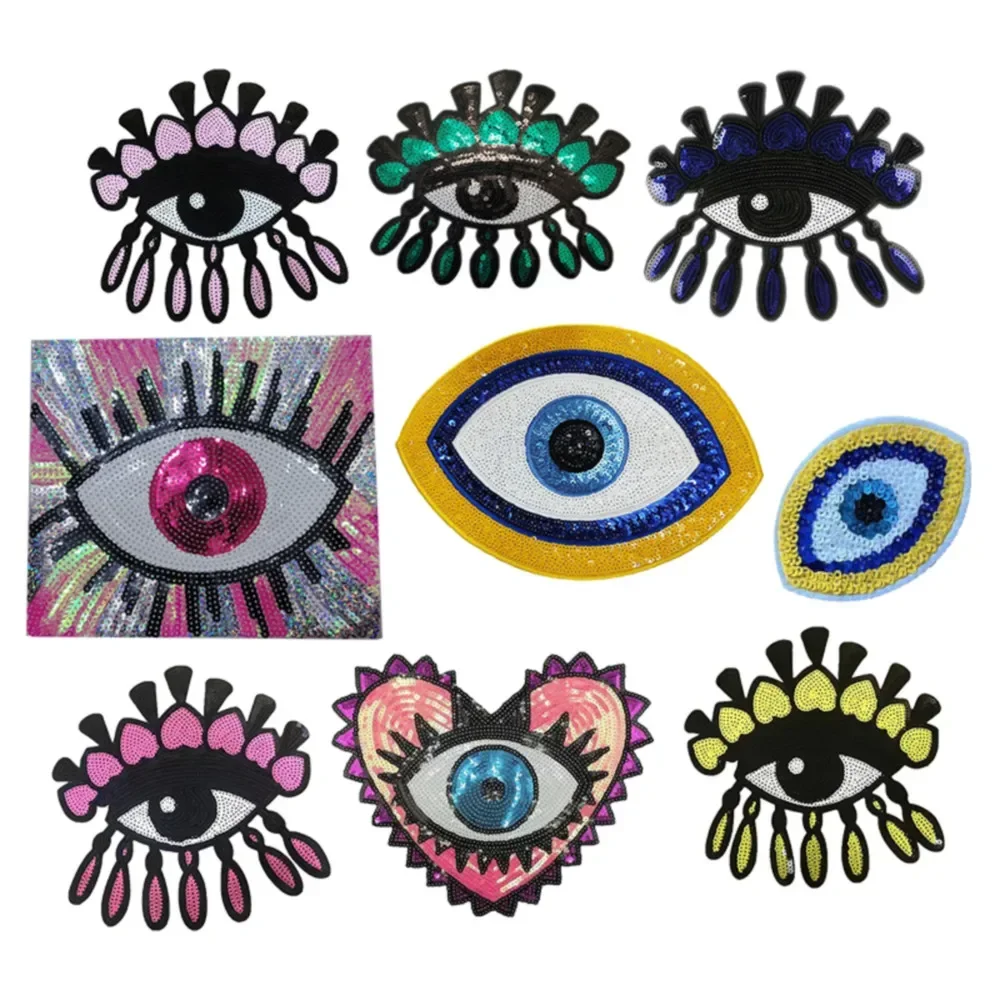 Sequins Eyes Eyelashes Iron on Patch Heart-Eye Clothing Thermoadhesive Patches Devil's Eye Embroidery Sticker Sewing Accessories