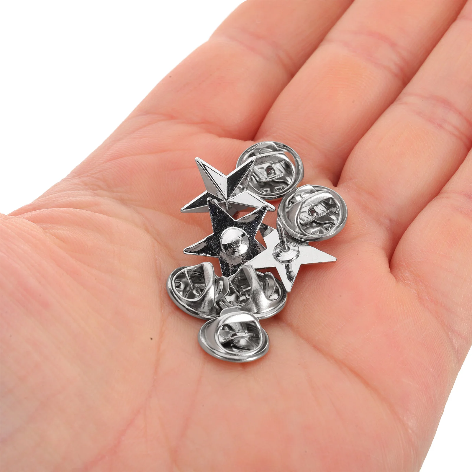 

1Set Five-Pointed Star Brooch Pin Silver Polished Design Secure Butterfly Clutch Lightweight Lapel Badge for Clothing Hats Bags