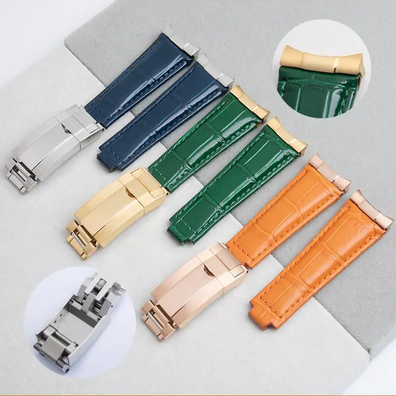 

TINTAG 20mm Metal Seamless End Link With Soft Genuine Leather Watchband For Rolex Strap Daytona Bracelets Spring Adjustbale