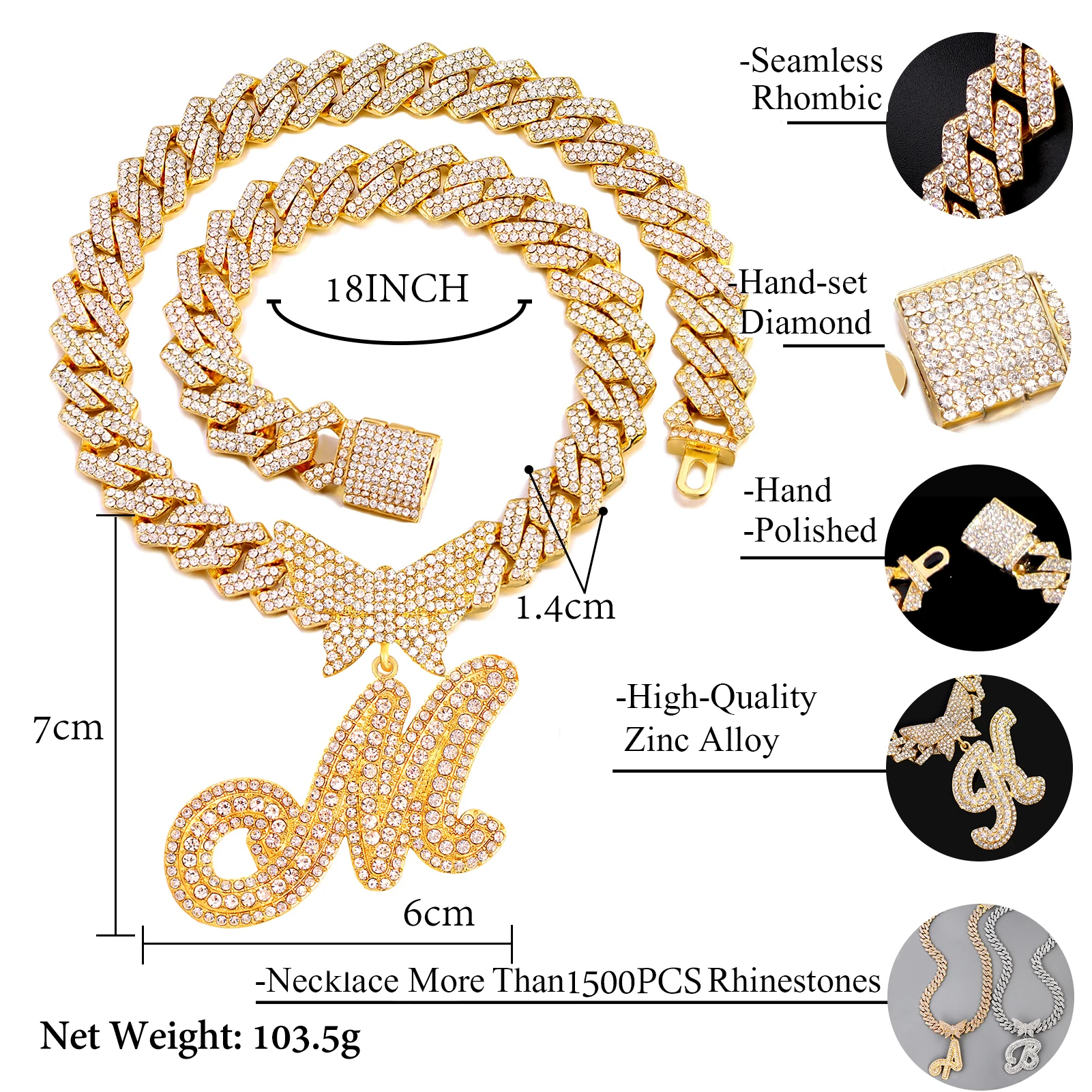 Männer Frauen 14MM Kubanischen Kette Kristall Schmetterling Initialen Name Anhänger Halskette Iced Out Cursive Buchstaben Rapper Halskette Schmuck
