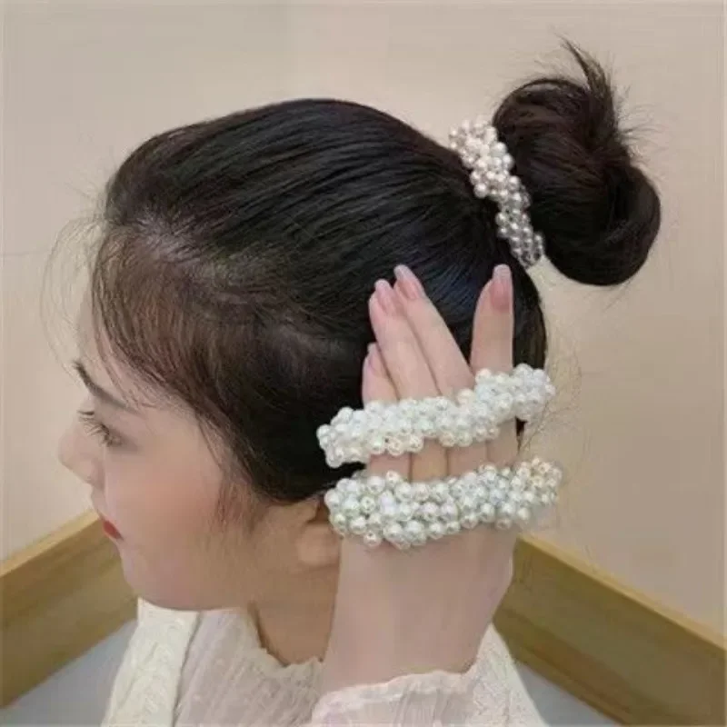 Elegant Lady Rubber Band Rope Pearl Hair Ring Girls Beaded Scrunchies Rubber Bands Ponytail Hair Accessories Elastic Headband