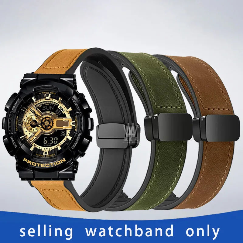 Sports waterproof cowhide silicone base watchband for Casio Black Gold GA-110GB Black Warrior GA-100/GA700  watch strap bracelet