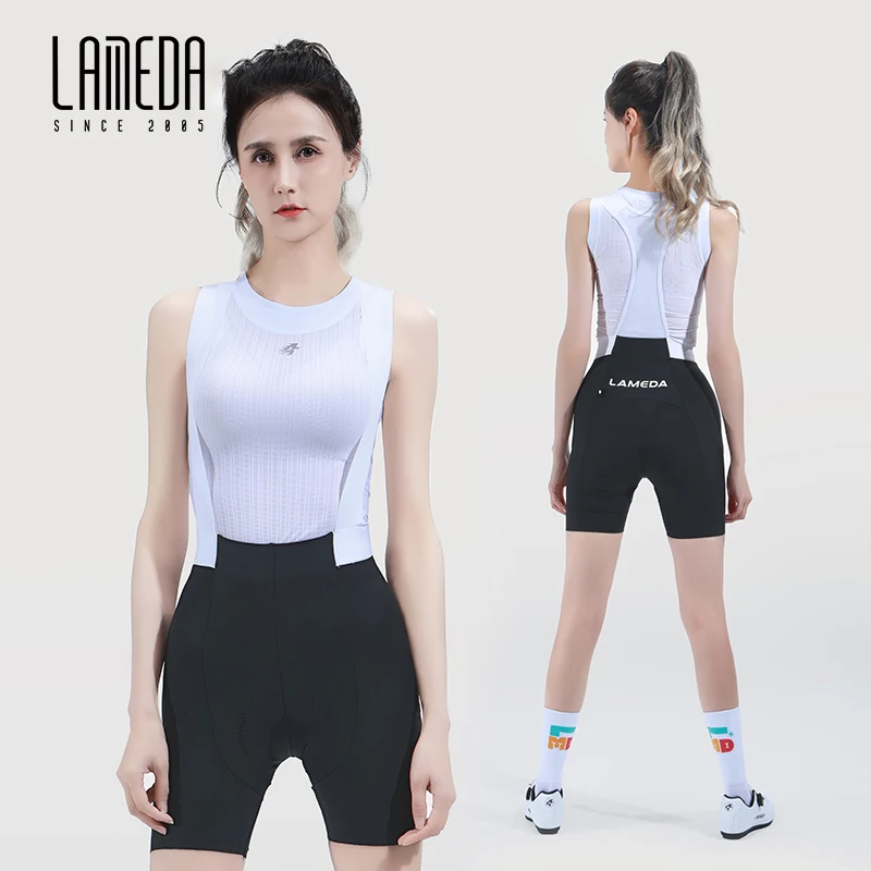 LAMEDA Cycling Bib Shorts For Women High Waist Elastic Interface Sponge Pad With Pocket Quick-drying Breathable Soft MTB Road Bi