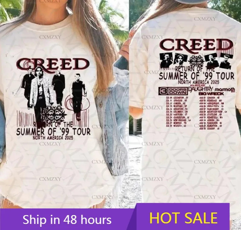 قميص Creed Band Tour 2025 Return of The Summer 99 Tour تي شيرت قطن 100% على الوجهين