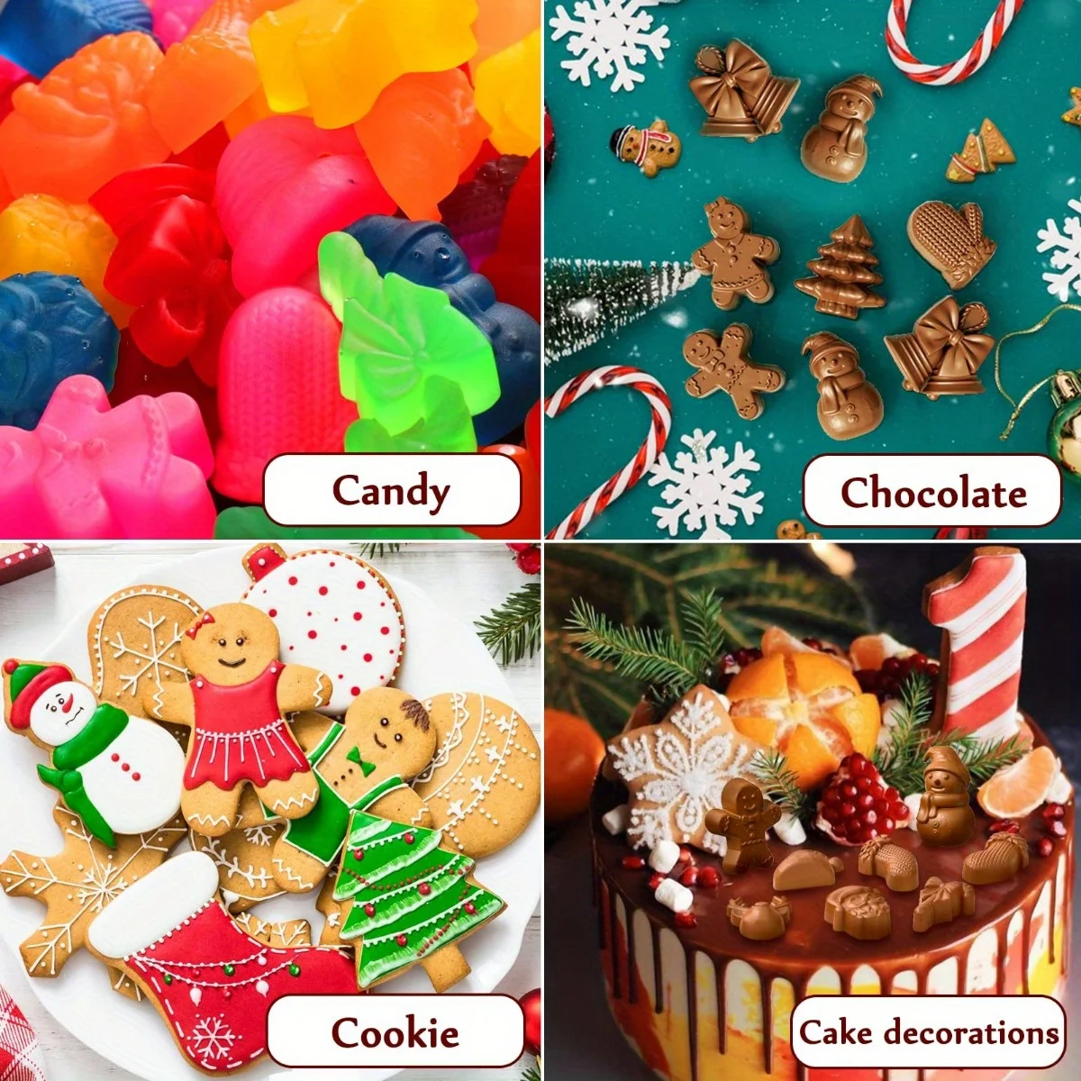 1-Piece Christmas Silicone Mold Candy Chocolate Cake Baking Mold for Gingerbread Candy Biscuit Cake Ice DIY Production