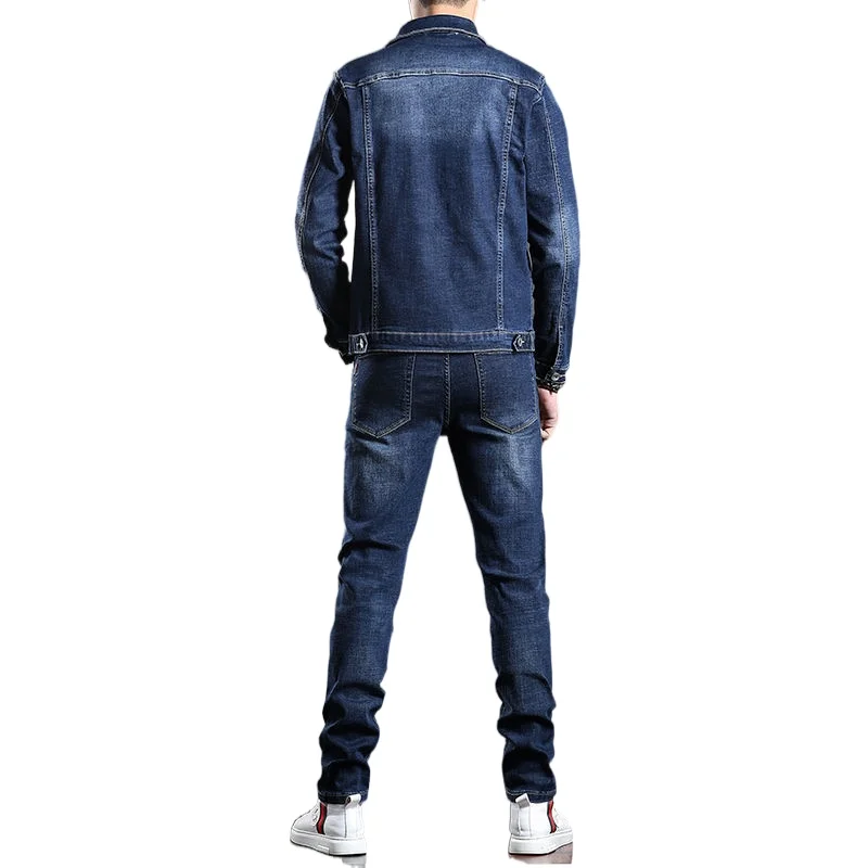 Spring denim jacket men 2023 new suit jacket jacket pants two pieces of men\'s spring and autumn models