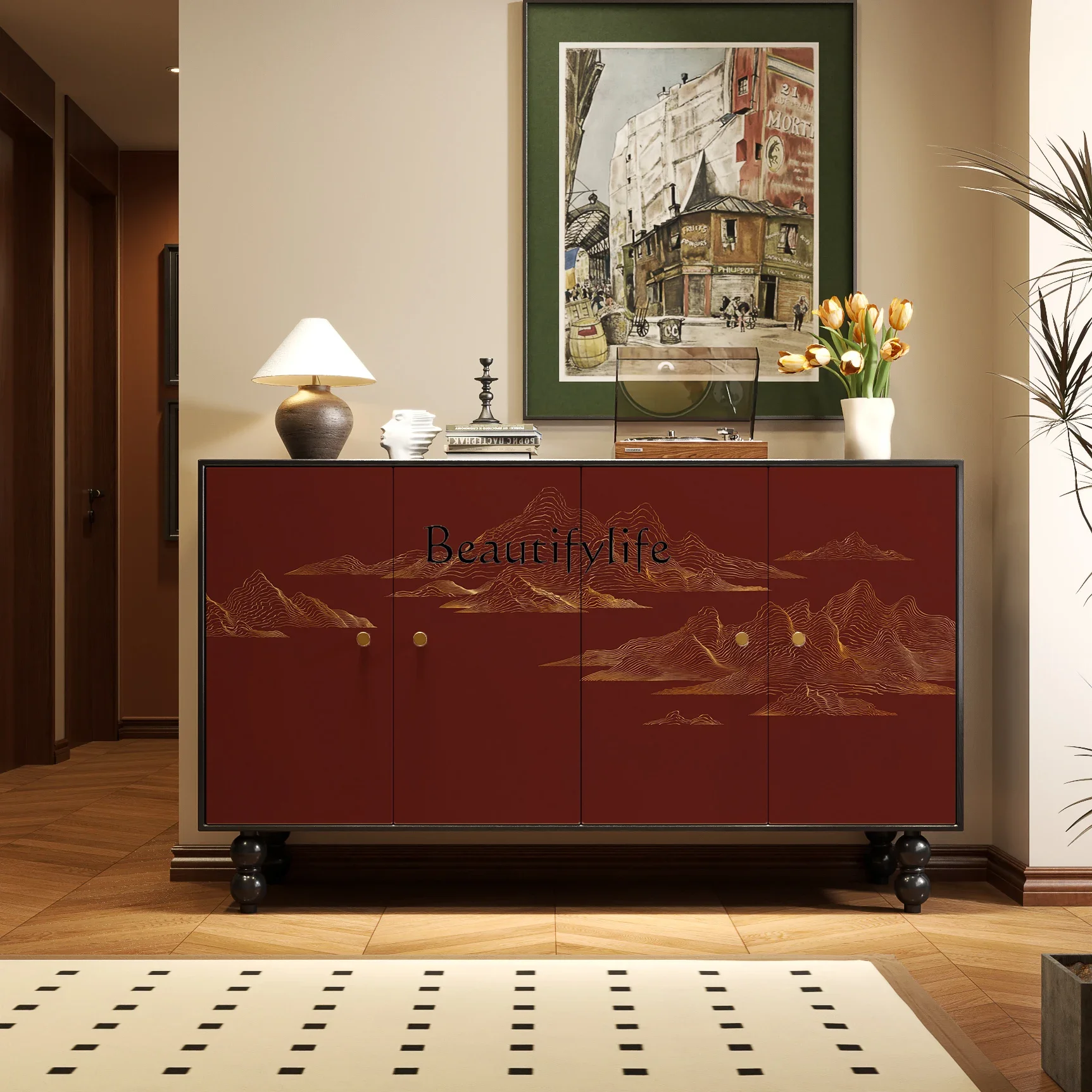 

yj7 Wabi-sabi French retro entrance cabinet Middle and ancient style entrance is opposite the door, side cabinet