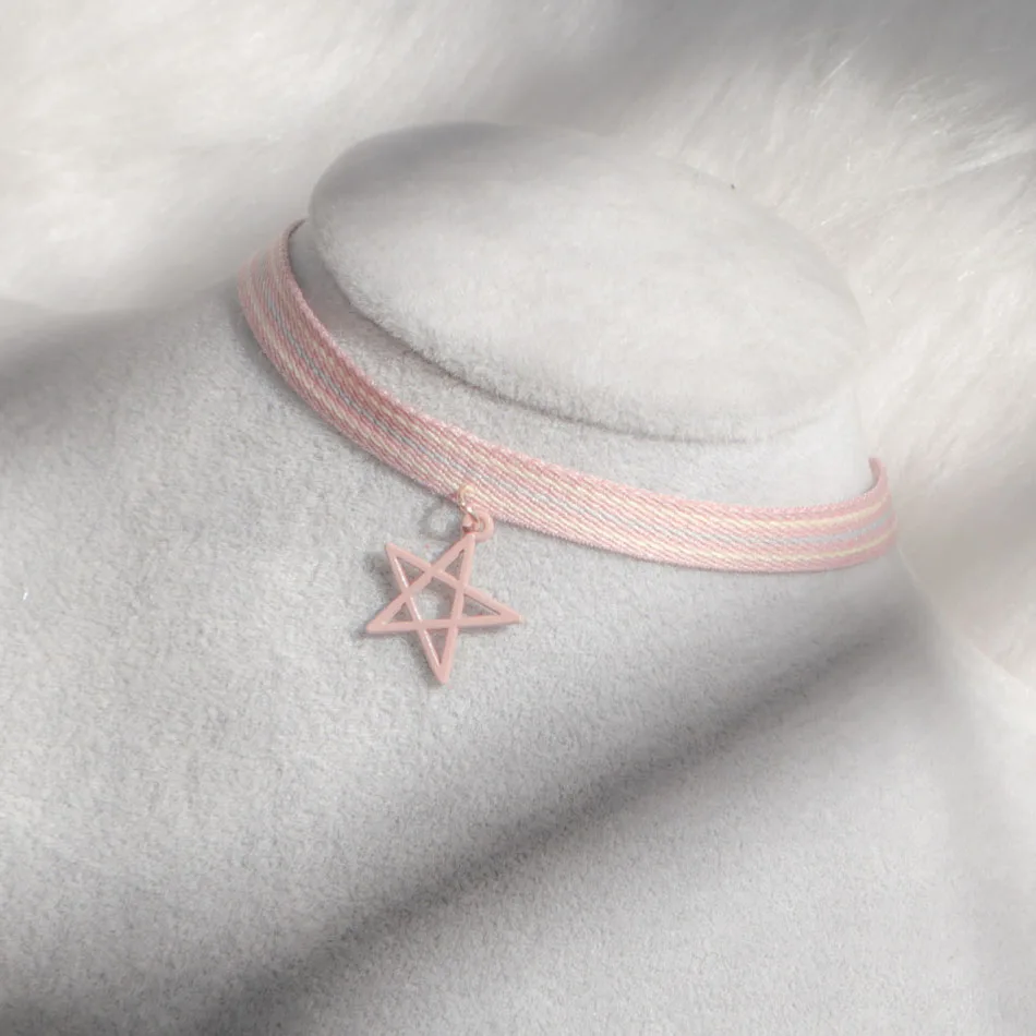 Pink Star Sexy Choker for Women Fashion Pentagon Pendant Necklace Clavicle Lady Jewelry Accessories Girl Gift