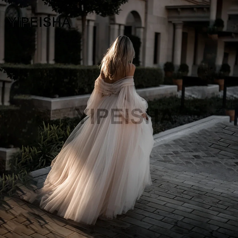 Robe de mariée dos nu avec des Appliques en dentelle, en Tulle, longueur au sol, nouvelle collection