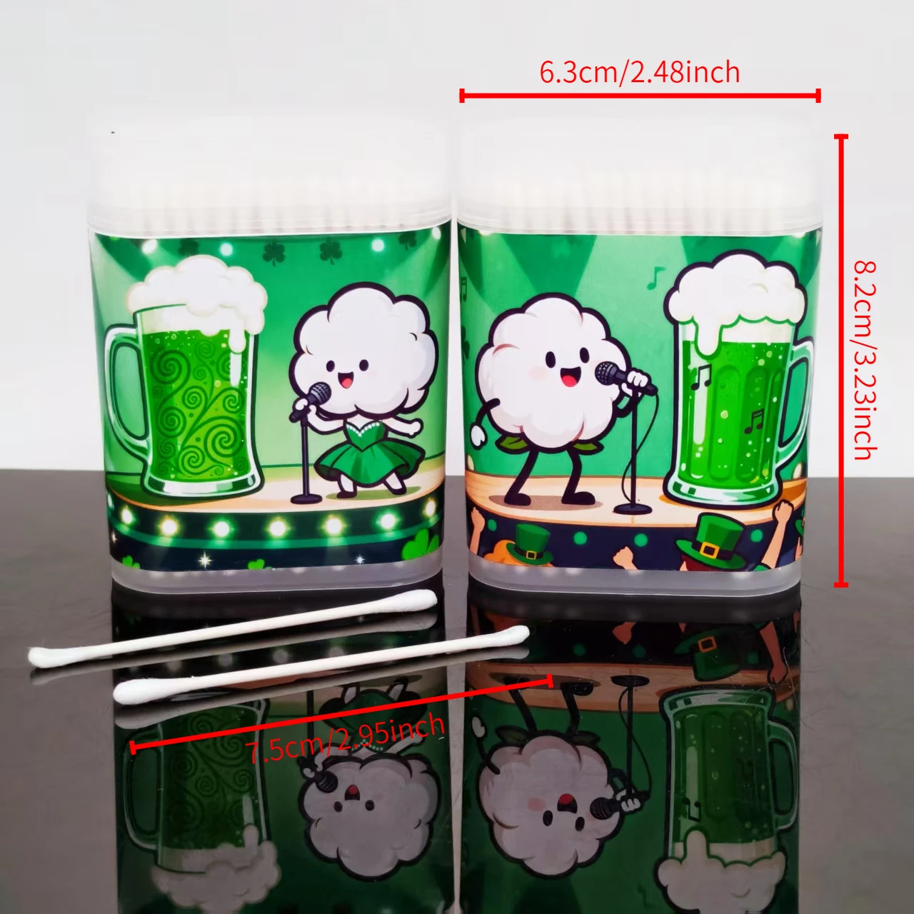 400pcs/600pcs Saint Patrick's Day series pattern cotton ball fine shaft scrub box holiday cotton swab
