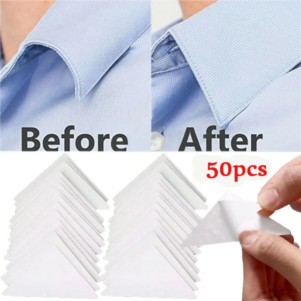 

50PCS Practical PVC Collar Fixed Pads Invisible Self Adhesive Stand Collar Shaper Anti-roll Shirt Collar Support Women Men