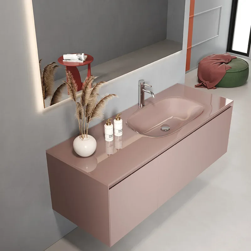 Glass integrated basin, bathroom, washing table, wash basin, integrated cabinet