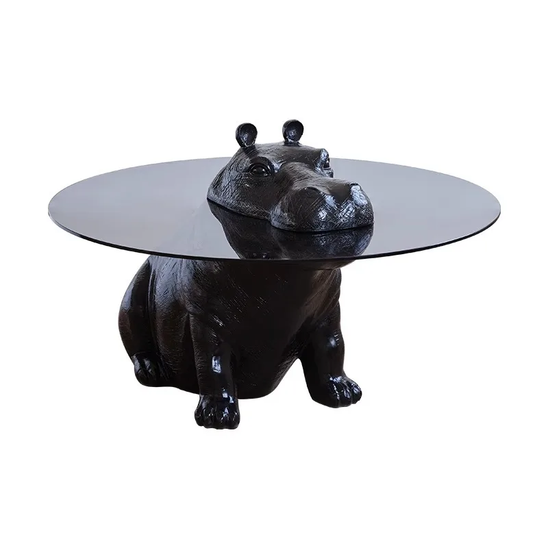 for Hippo Retro-Creative Modern Tempered Glass Coffee Table Designer Center Table for Home or Hotel Bar Metal Furniture