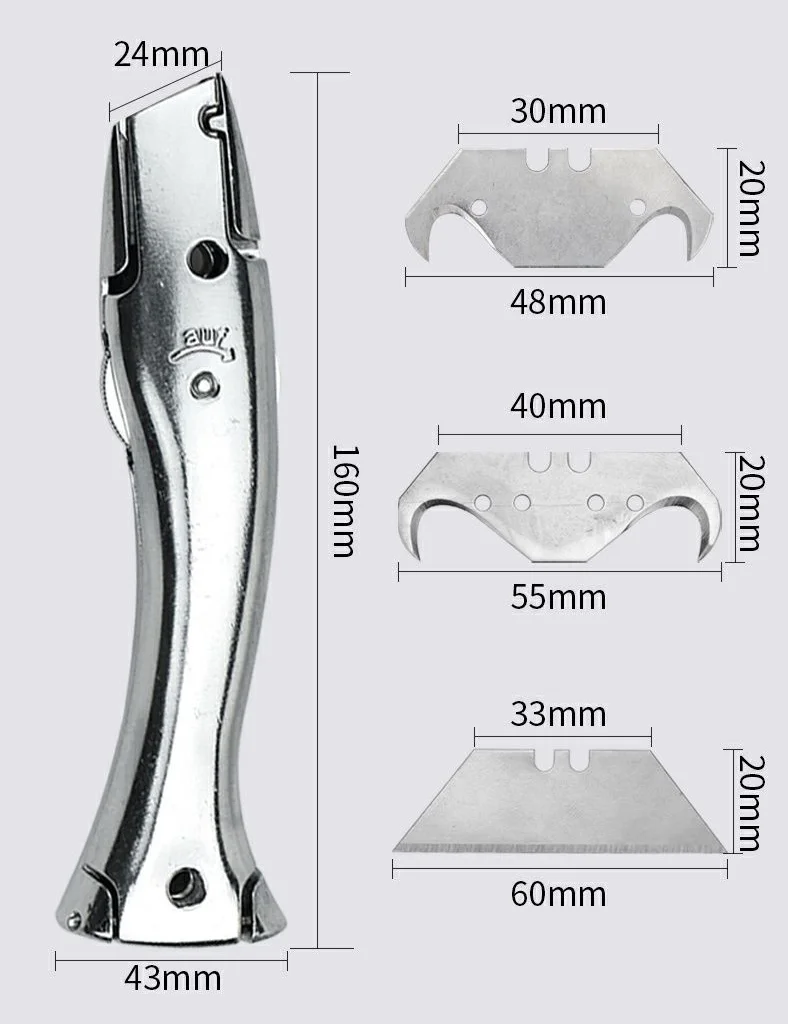 Zinc-aluminum alloy handle roll floor cutter,carpet handle cutter,with 10pcs blade shape PVC floor cutter knife,