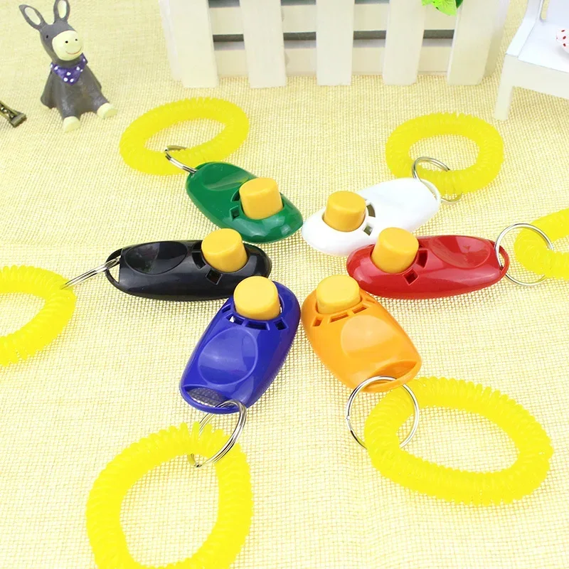 1 PCS Pet Cat Dog Training Clicker Plastic New Dogs Click Trainer Aid Too Adjustable Wrist Strap Sound Key Chain Dog Whistl 2022