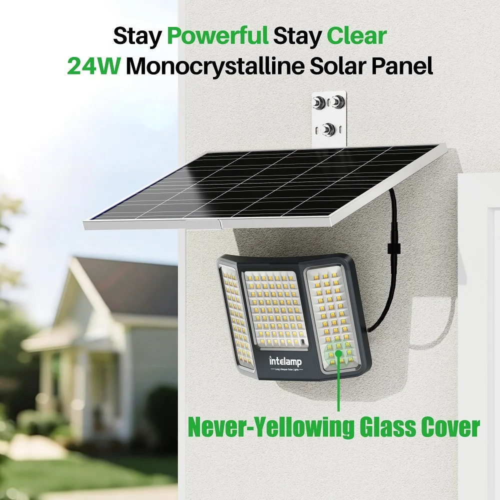 intelamp Long Battery Life 20000mah Solar Flood Light Outdoor 3 Color Light Remote Control Waterproof Garden Street Wall Yard