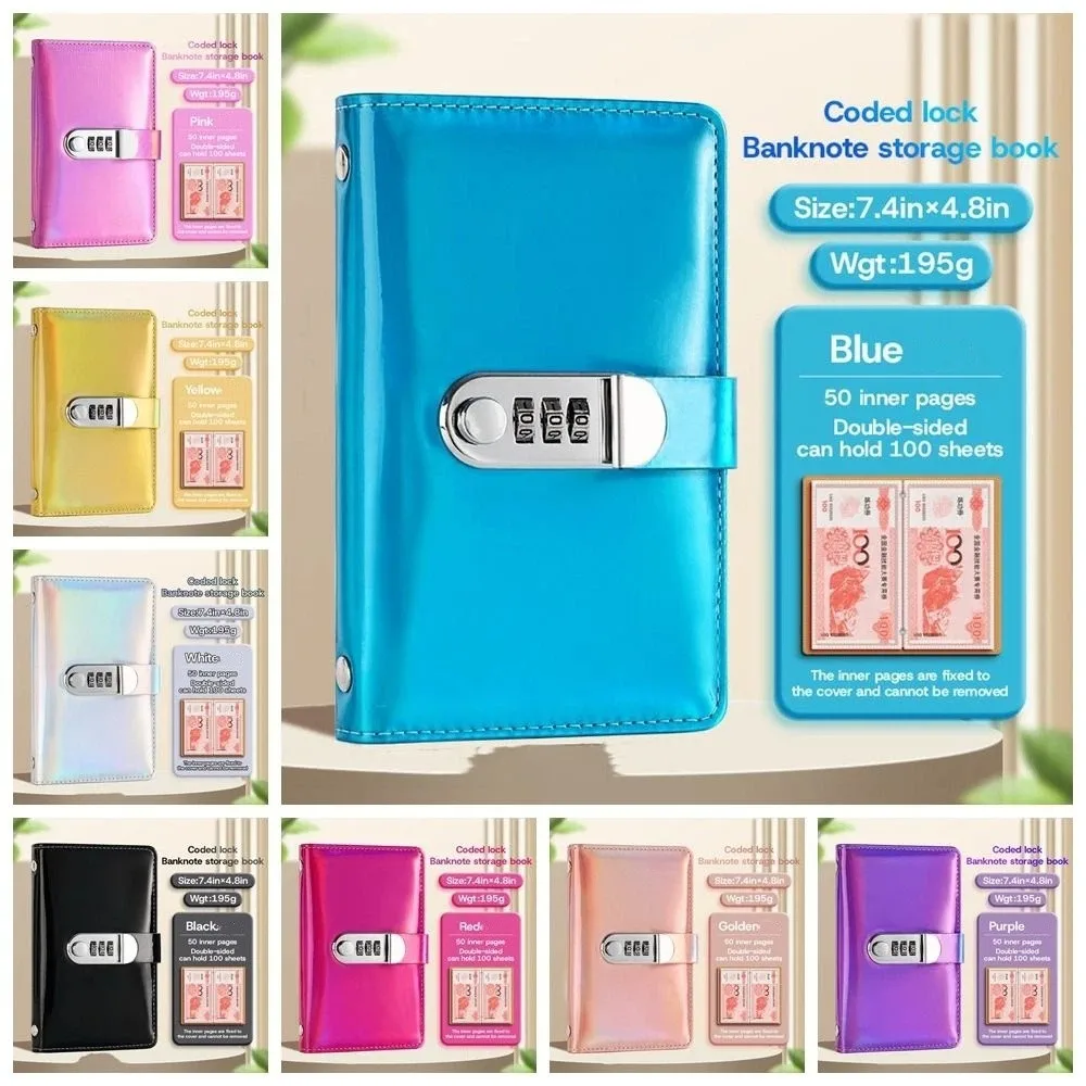 50Sheets Savings Book with Password Lock Dual Sided Portable Budget Binder Laser Wallet Storage Account Book