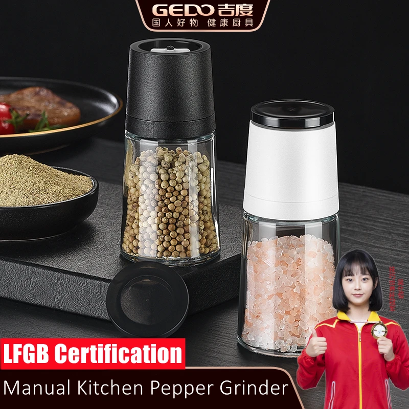 

2 Pieces of LFGB Certification Thicken Glass Pepper Mill Thickness Adjustable Kitchen Spice Grinder with Ceramic Mill Mechanism
