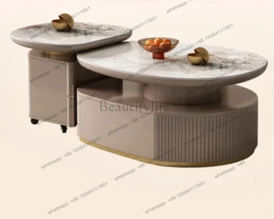 

Rock slab TV cabinet combination modern simple household small apartment retractable floor cabinet multi-functional coffee table