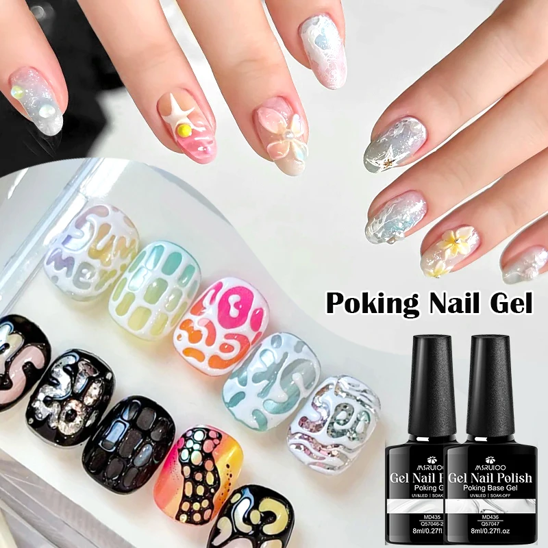 MSRUIOO 8 ml Poking Nagelgelpoliermittel Weiß Schwarz Gel Dedicated Clear Base Gel 3D Malerei Gel Lack Nail Art Prägellack