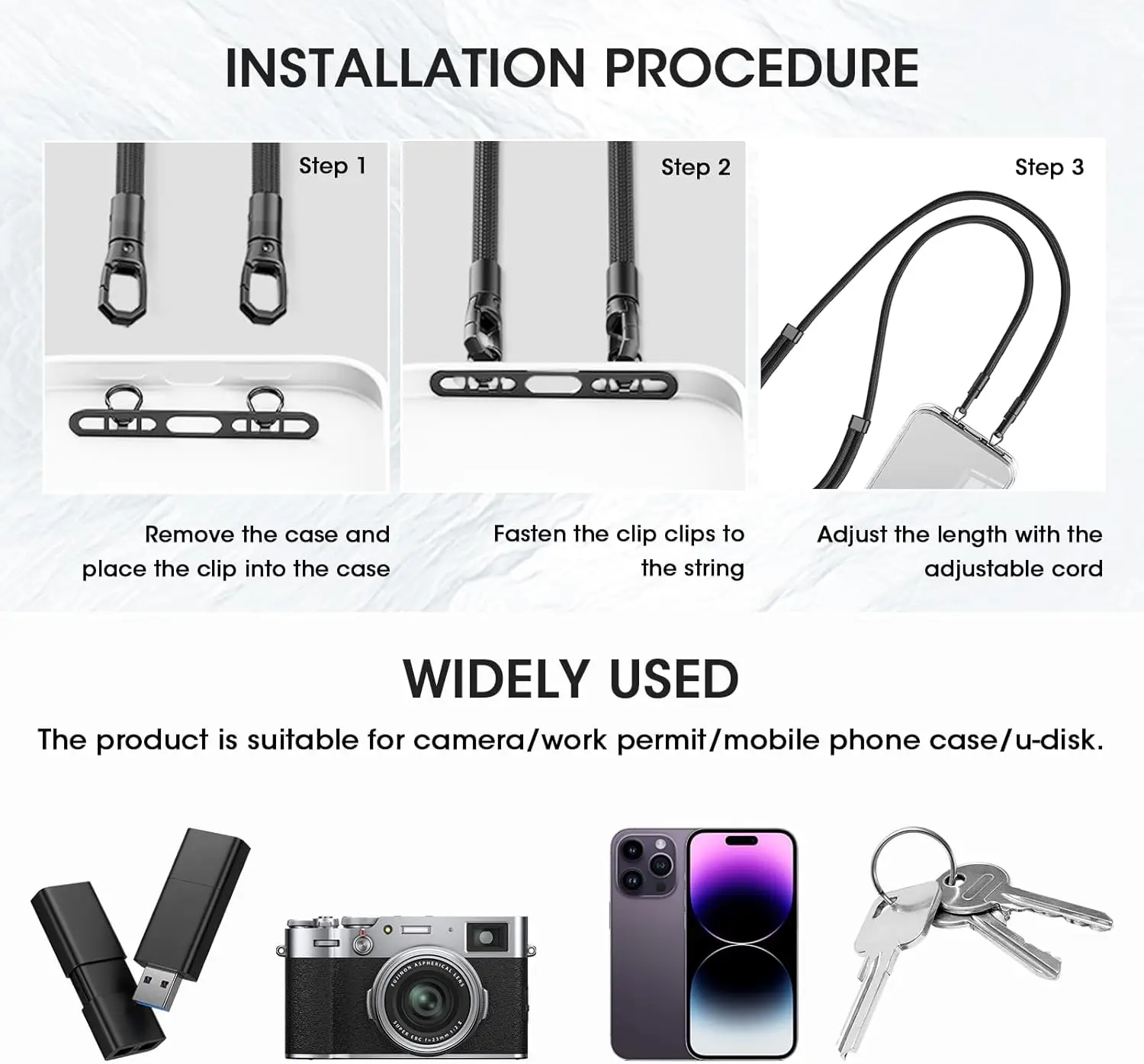 携帯電話ストラップ、アップグレードされたダブルバックルホールリング携帯電話ストラップパッチと調節可能なネックストラップ、残留物なし、接着剤なし