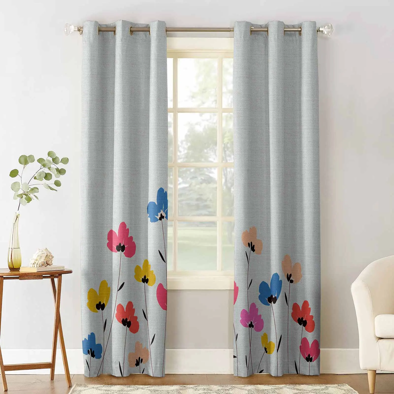 Abstract Flowers And Leaves Living Room Bedroom Elegant Curtains For Kitchen The Room Window Treatments Drapes