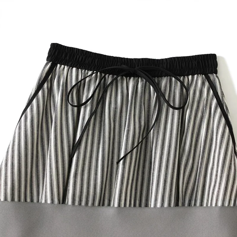 Nieuw in 2023 Lente Trendy Gestreepte Lace Up Hoge Taille A-lijn Medium Lange Rok Damesmode Zoete Casual Elegante Rokken