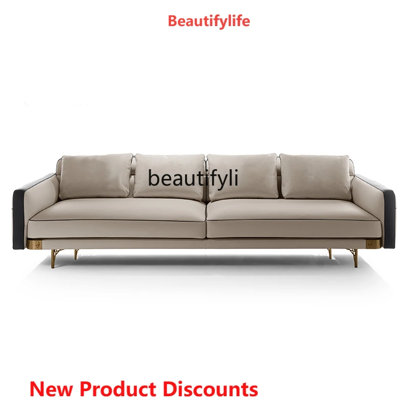 

Light Luxury Leather Sofa Combination Modern Soft Living Room Multi-Person Stainless Steel High-End Designer Furniture