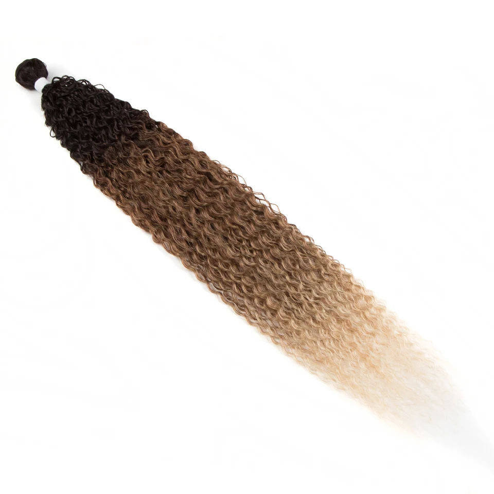 FASHION IDadvocate-Extensions Capillaires Synthétiques, Cheveux Afro Crépus et Bouclés, Queue de Cheval, Tissage Doux et Long, Brun Ombré, 100g, 34 Pouces