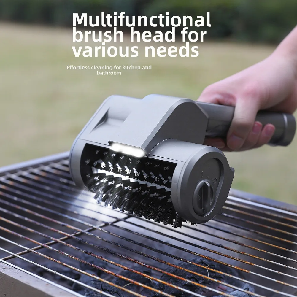 Electric Grill Brush With 3 Replaceable Head For BBQ Grates Automatic Rotating Cleaning Brush 2-Speed Cleaner Camping Tools