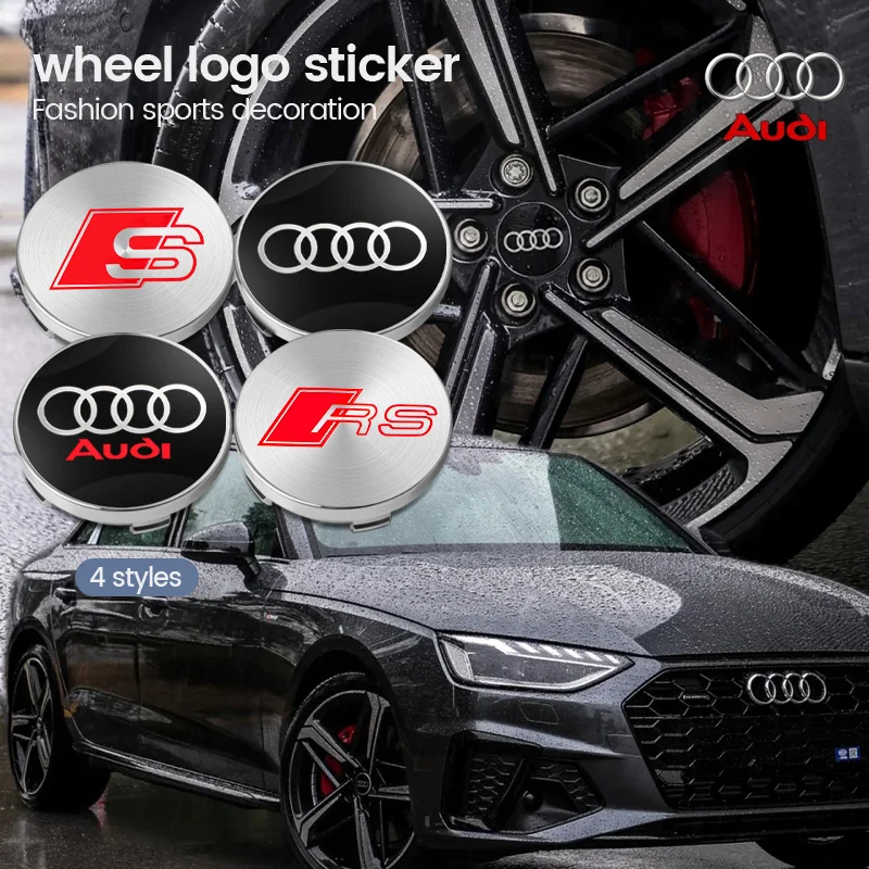 56/60mm Car Wheel Center Hub Cap Rim Cover Emblem Stickers For Audi A4 B5 B6 B7 b9 8P 8V 8L A5 C7 A8 Q2 Q7 RS3 RS4 RS5 RS6 TT R8