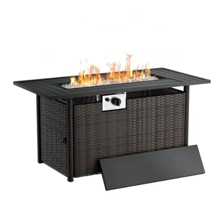 Outdoor propane fire pit table for patio, garden, backyard; black steel; 44 inch rectangle; 50000 BTU, CSA-listed, waterproof c