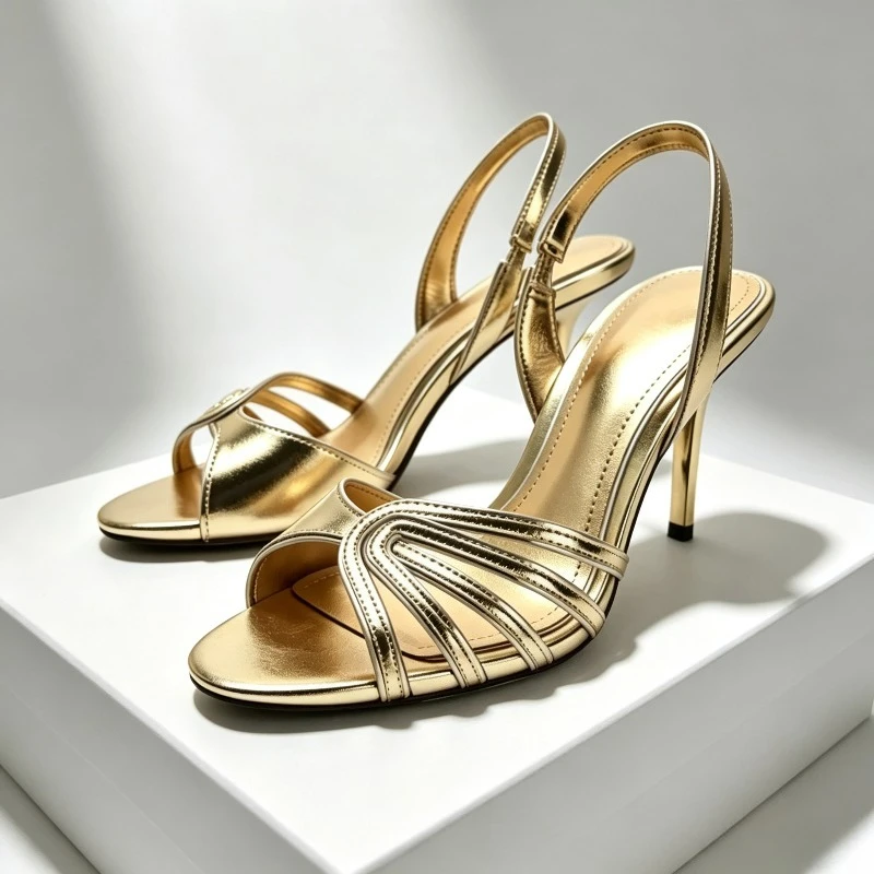 Metallic Color Narrow Band Sexy Sandals for Women Open-toe Banquet Dress Shoes Female Footwear Elegant Slingback High Heels