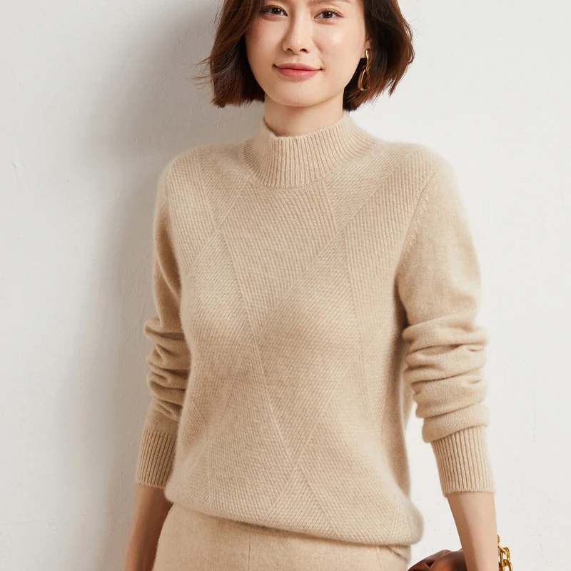 

Women Round Neck Pullover Sweater Solid Color Minimalist Style Soft Woolen Clothing Classic Versatile Chic Young Women's Clothes